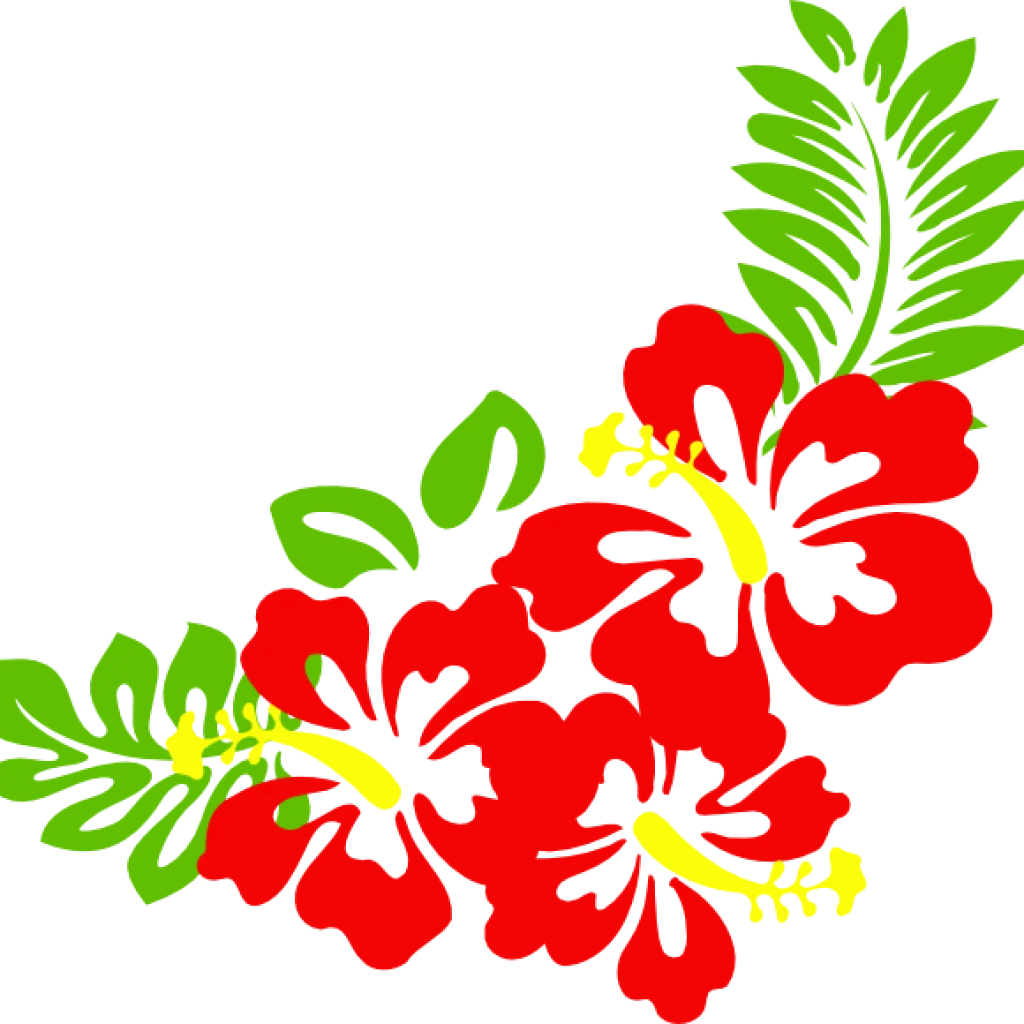 Tropical Hawaiian Hibiscus Flowers Elegant Corner Clipart Design