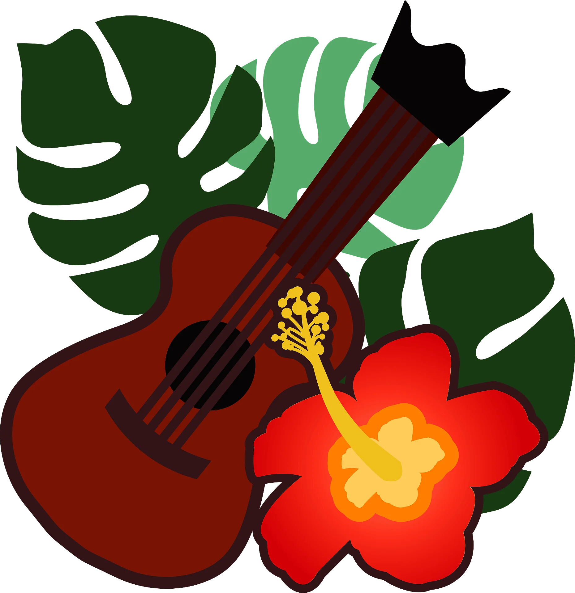 Tropical Hawaiian Melody: Ukulele and Hibiscus Flower Artistic Clipart Design