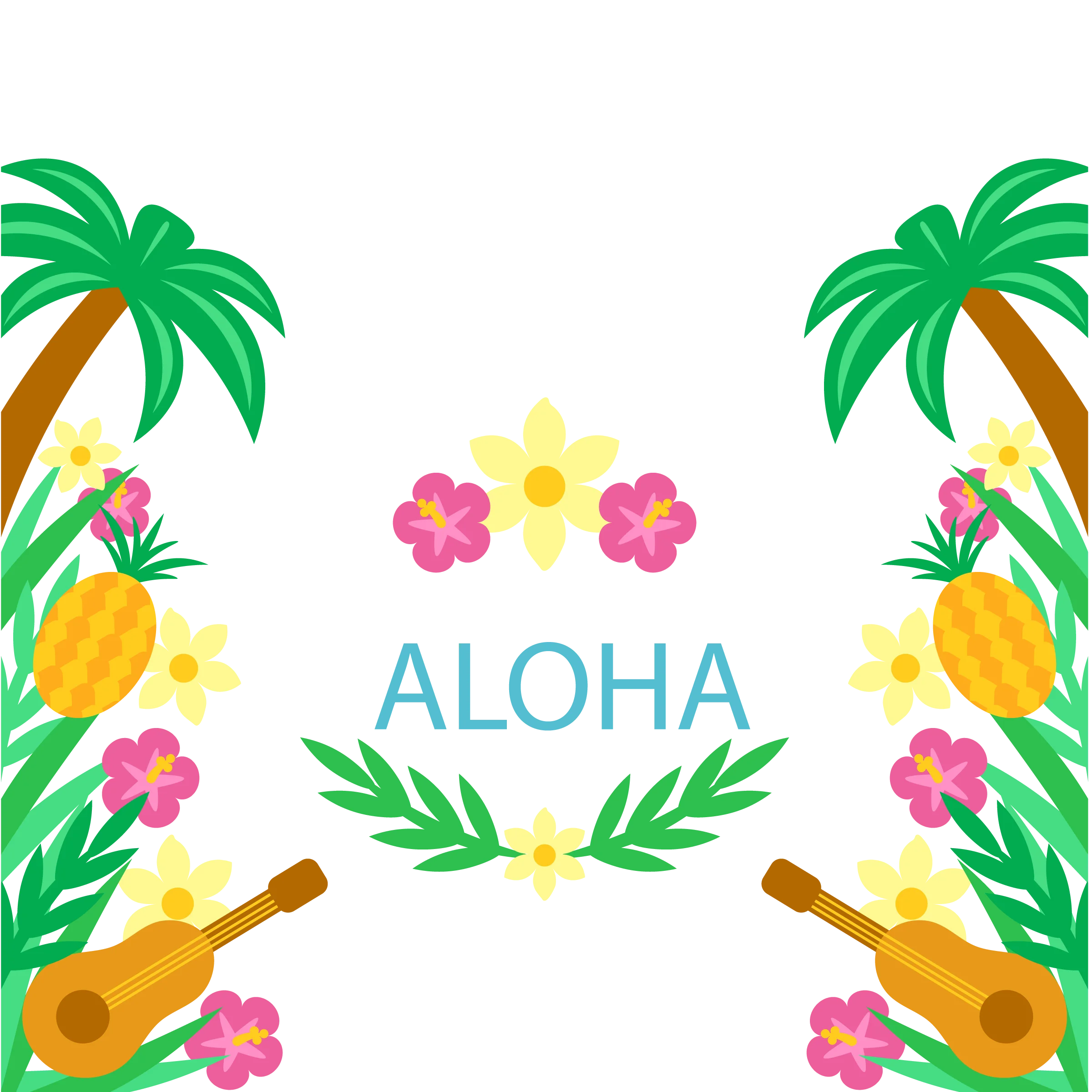 Tropical Hawaiian Paradise Aloha Clipart with Playful Island Elements