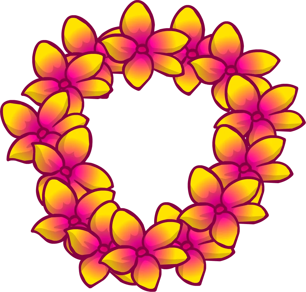 Tropical Hawaiian Plumeria Flower Lei Clipart - Sunshine and Magenta Bloom Circle