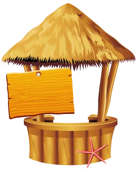 Tropical Hawaiian Tiki Hut with Wooden Signboard Clipart Design