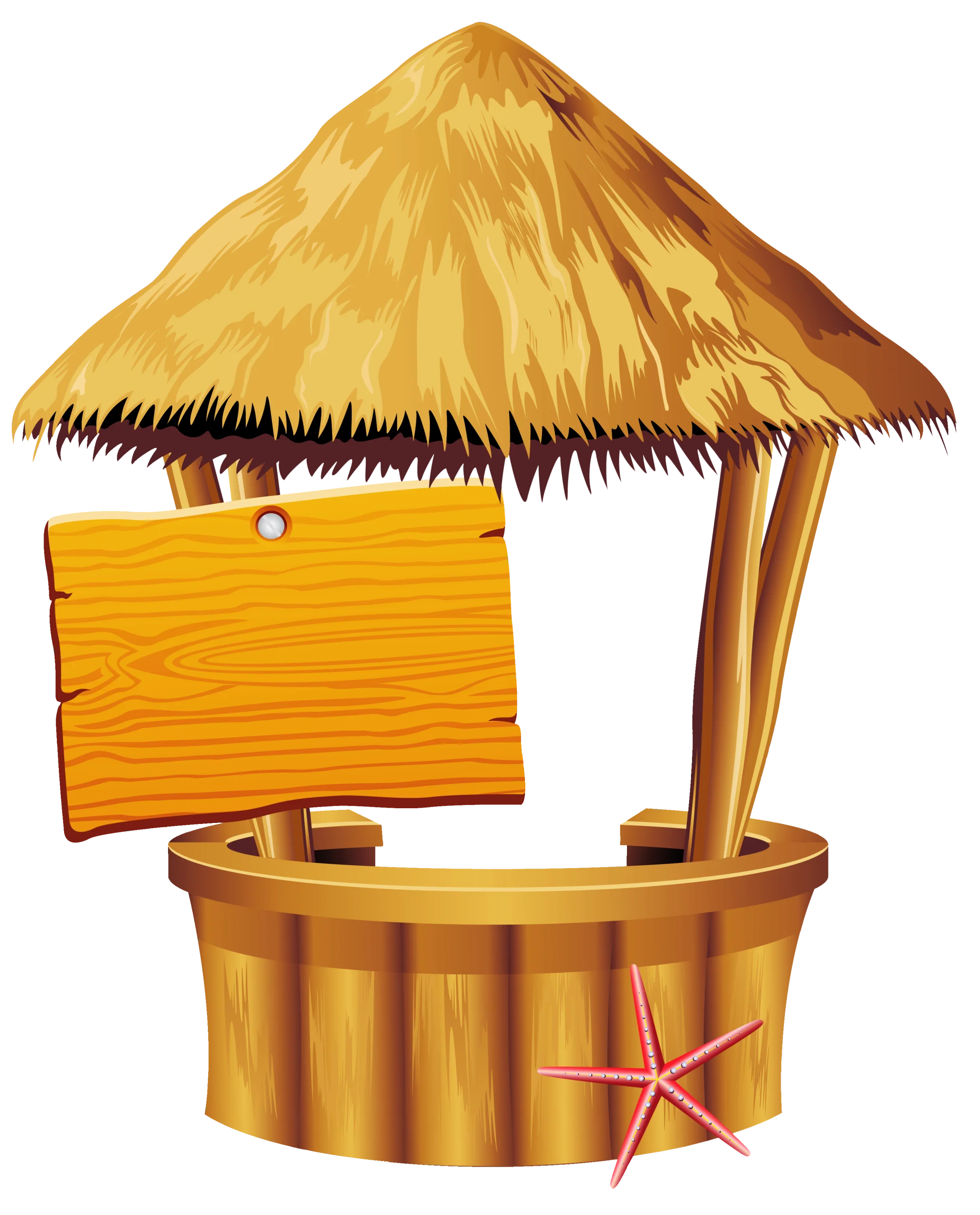 Tropical Hawaiian Tiki Hut with Wooden Signboard Clipart Design