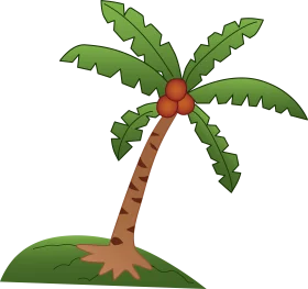 Tropical Paradise Coconut Palm Tree Standing Alone on Grassy Island Clipart