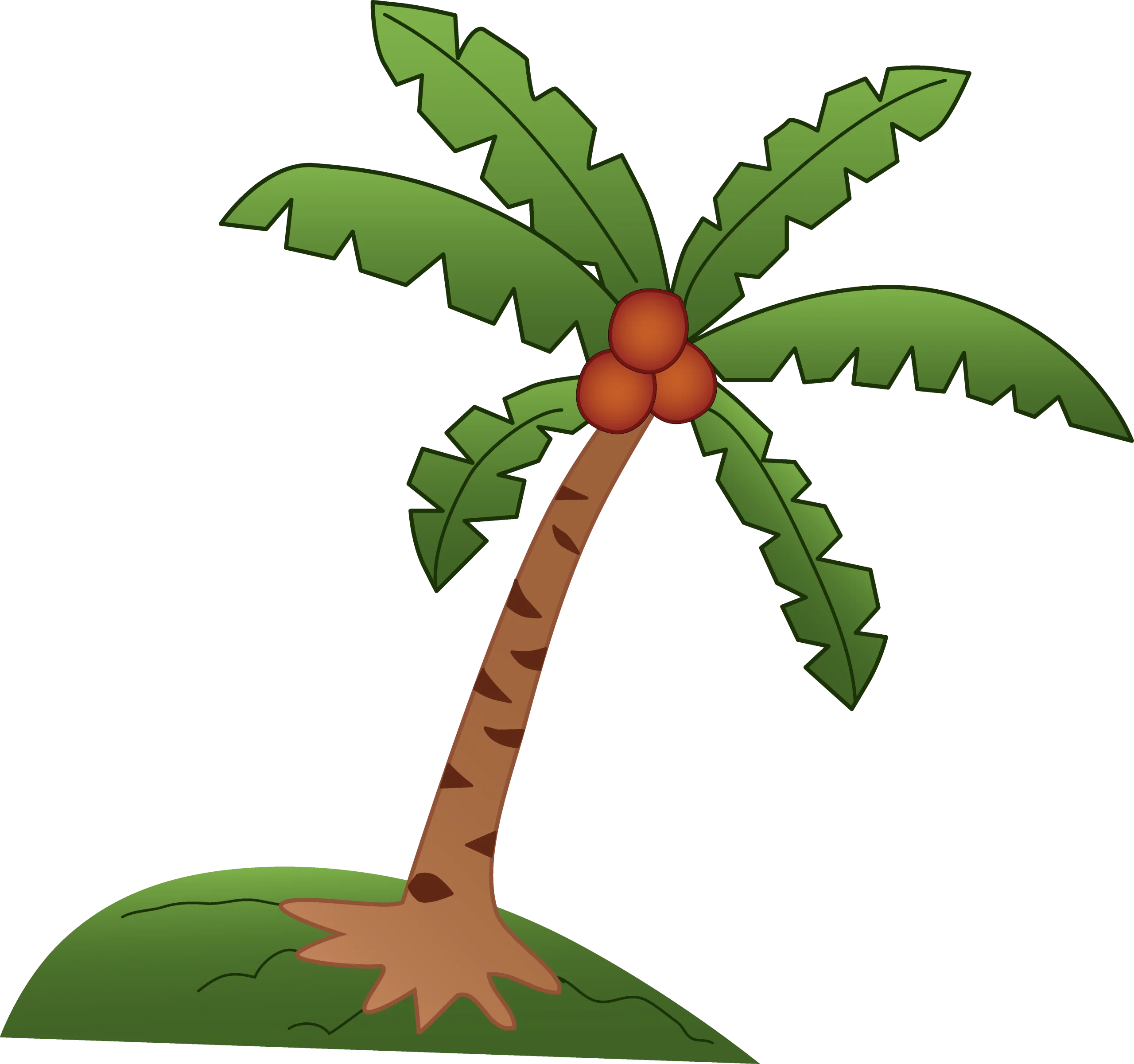 Tropical Paradise Coconut Palm Tree Standing Alone on Grassy Island Clipart