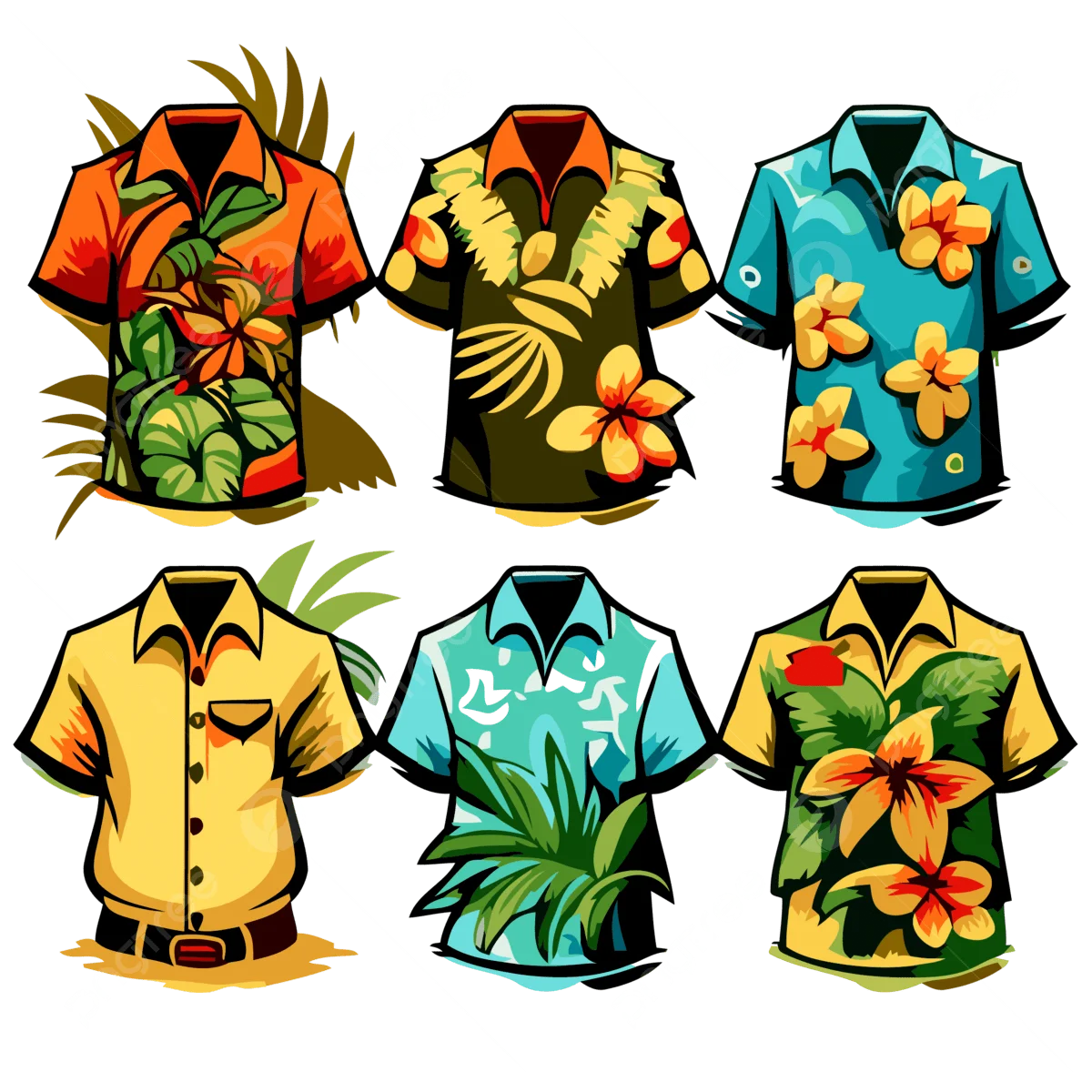 Tropical Paradise Hawaiian Shirt Clipart Collection: Stylish Summer Wardrobe Essentials
