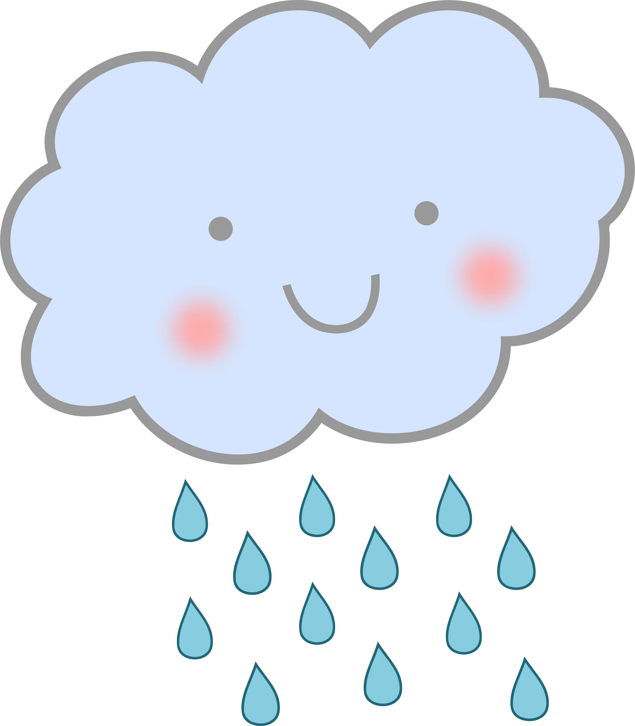 Adorable Kawaii Rain Cloud Clipart: Cute Cartoon Weather Illustration with Smile