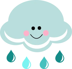 Adorable Soft Blue Smiling Cloud Raining Gentle Water Droplets Clipart Design