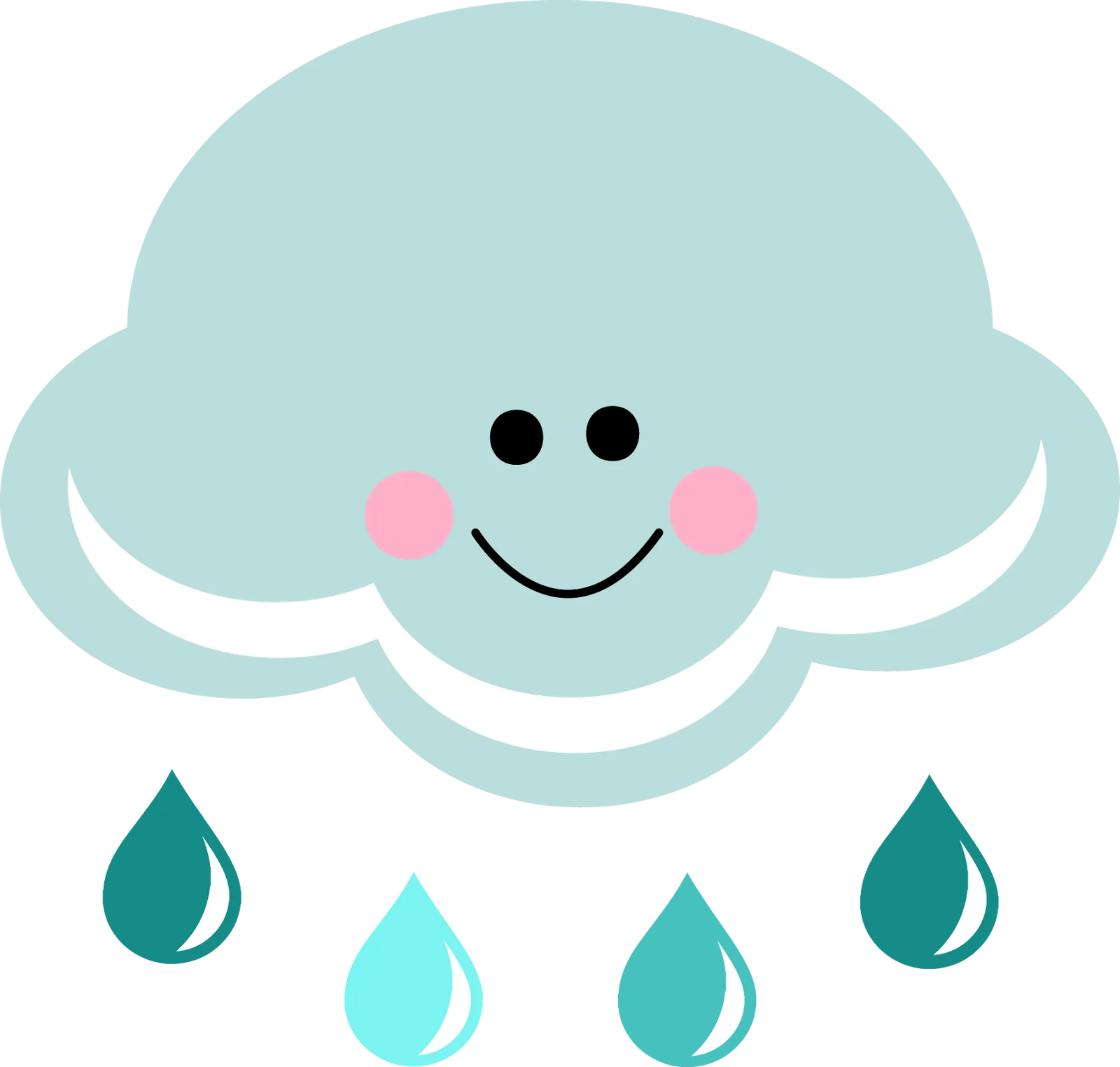 Adorable Soft Blue Smiling Cloud Raining Gentle Water Droplets Clipart Design