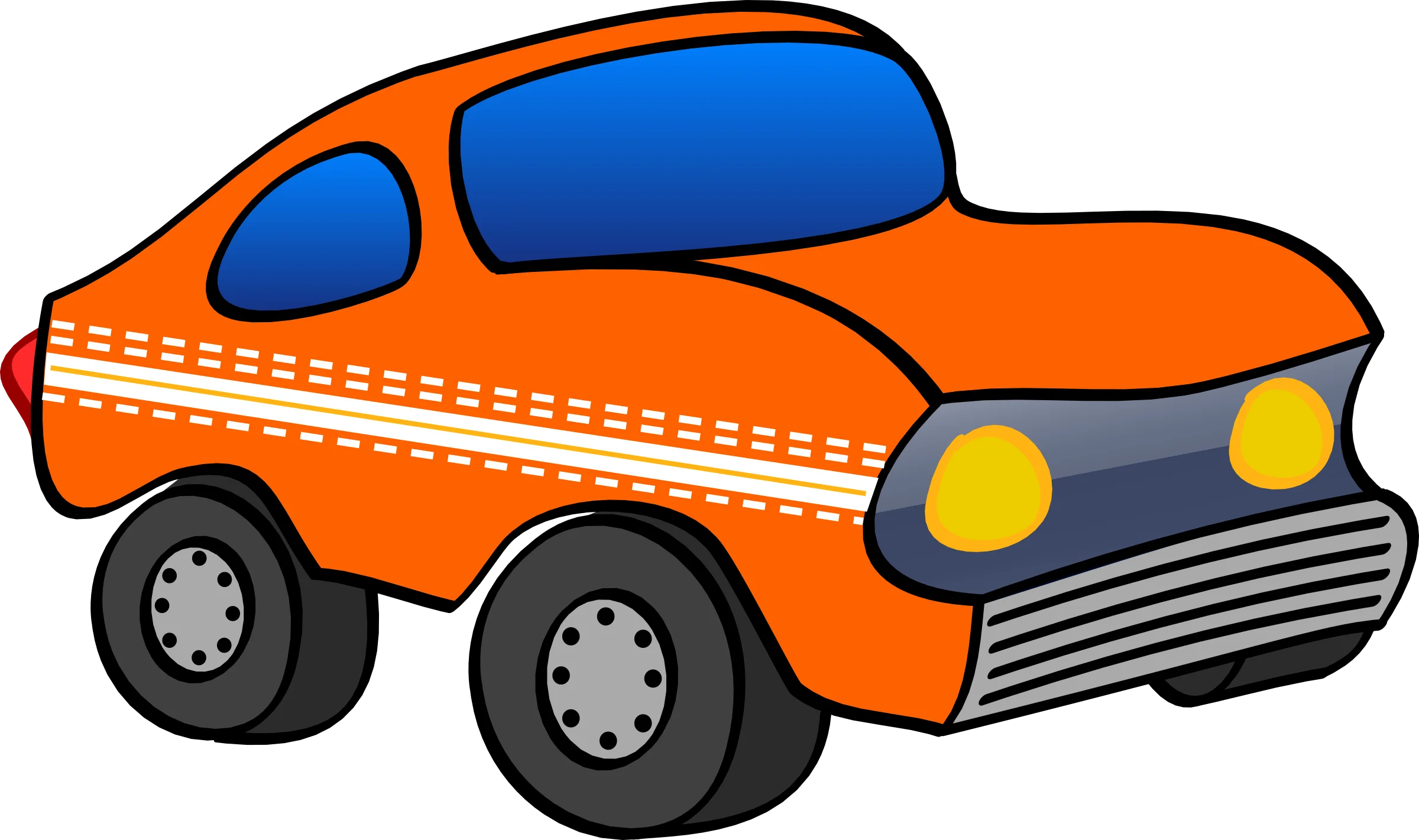 Cheerful Orange Cartoon Compact Car Clipart with Playful Blue Highlights