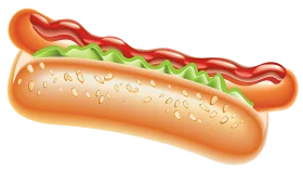 Classic American Gourmet Hot Dog Clipart with Condiments and Sesame Bun