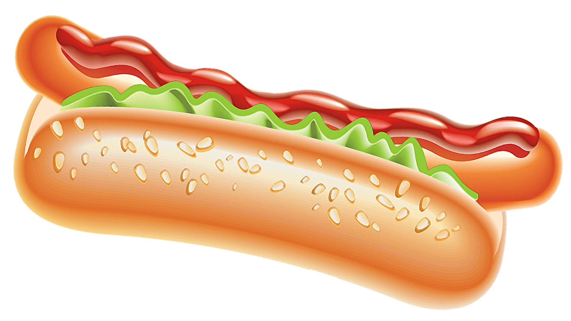 Classic American Gourmet Hot Dog Clipart with Condiments and Sesame Bun