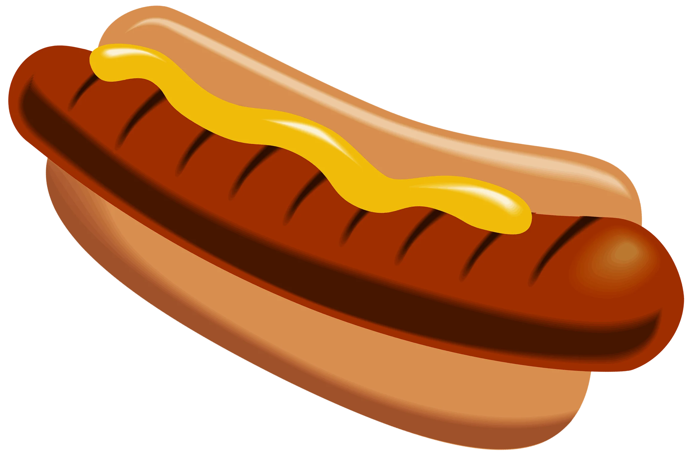 Classic American Grilled Sausage Hot Dog Clipart Illustration with Mustard