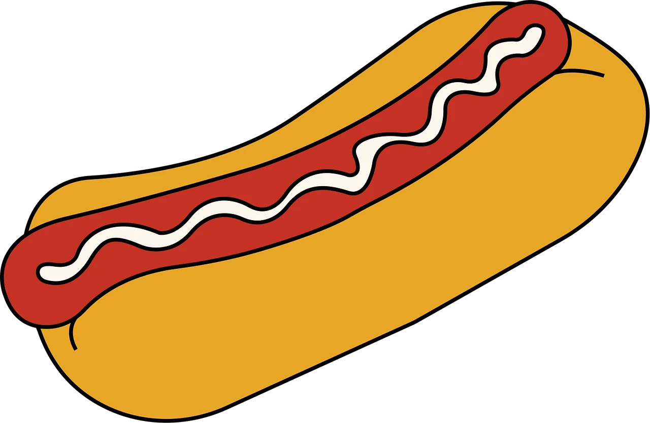 Classic American Hot Dog Clipart: A Delicious Cartoon Culinary Illustration