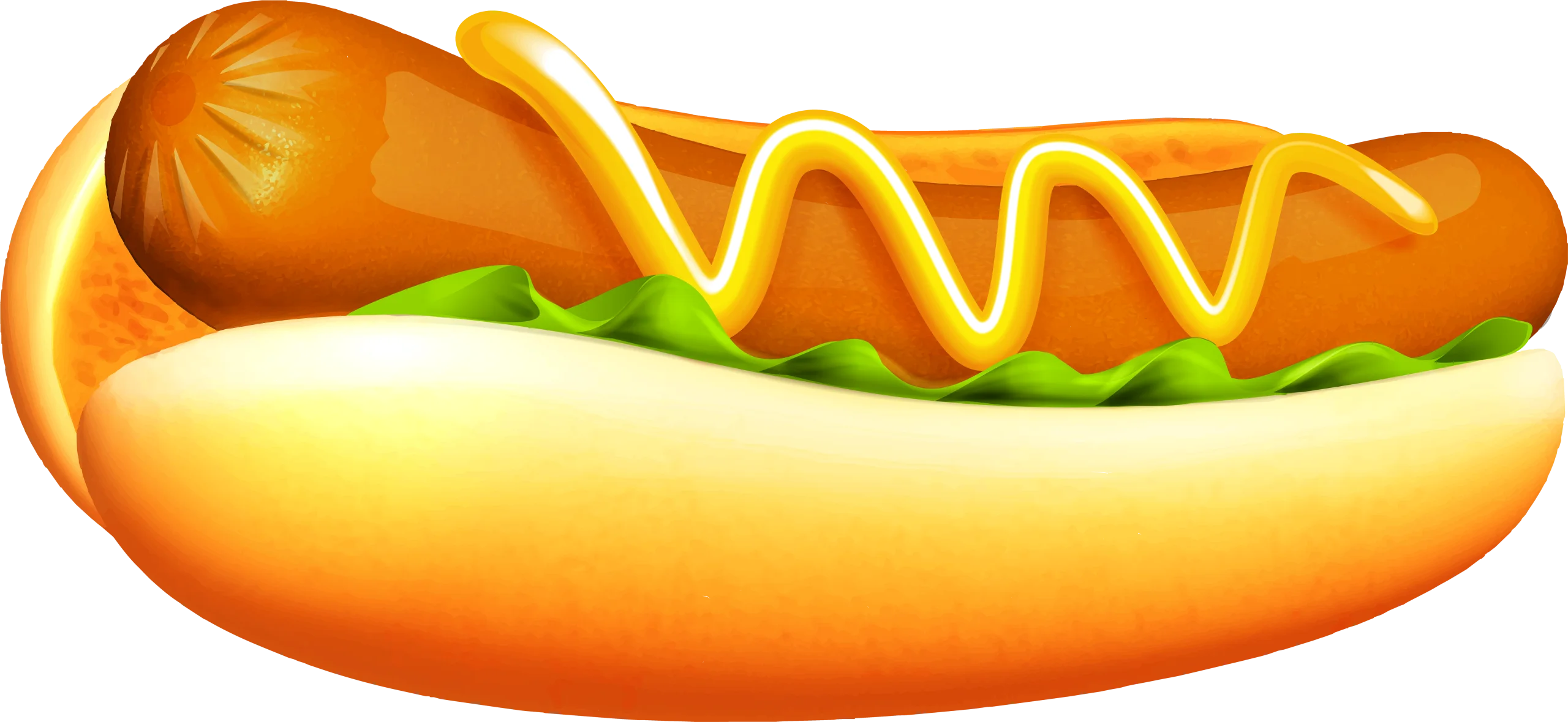 Classic American Hot Dog Clipart with Mustard and Bun - Delicious Fast Food Illustration