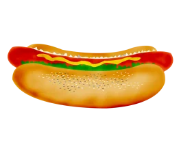 Classic American Hot Dog Clipart with Mustard and Ketchup Illustration