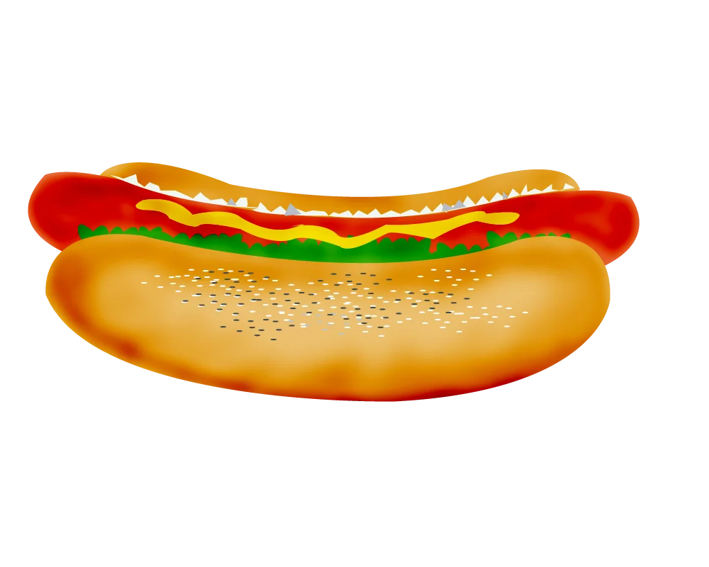 Classic American Hot Dog Clipart with Mustard and Ketchup Illustration