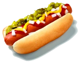 Classic American Hot Dog Clipart with Mustard and Pickle Toppings