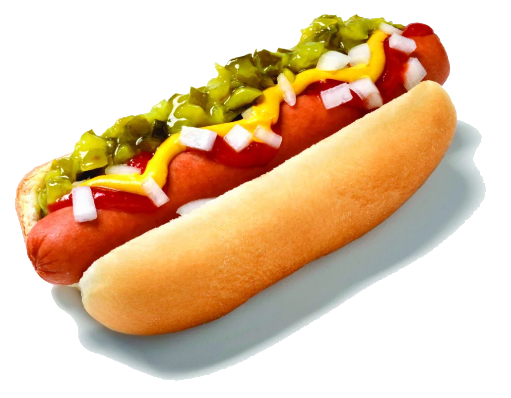 Classic American Hot Dog Clipart with Mustard and Pickle Toppings