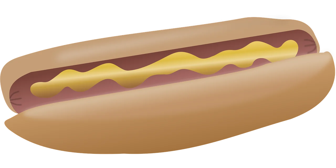 Classic American Hot Dog Clipart with Mustard Illustration in Warm Soft Tones