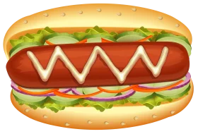 Classic American Hot Dog Clipart with Zigzag Mustard and Fresh Toppings