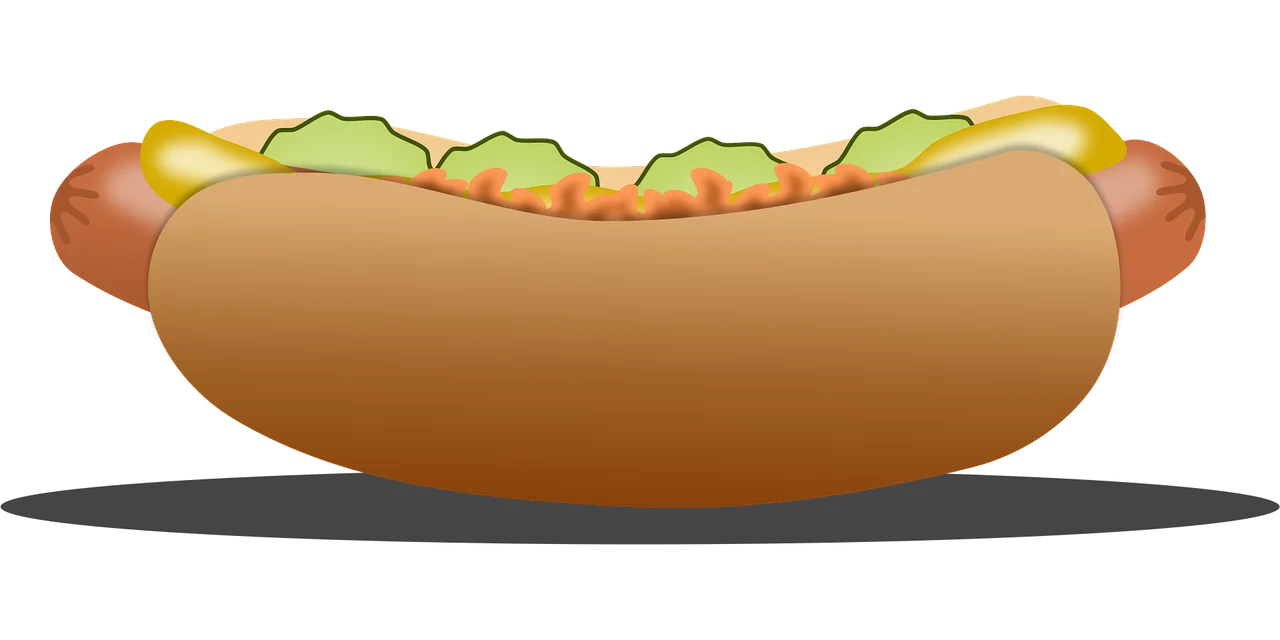 Classic American Hotdog Clipart with Mustard and Pickle Slices
