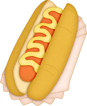 Classic American Mustard-Topped Hot Dog Clipart Illustration with Soft Bun