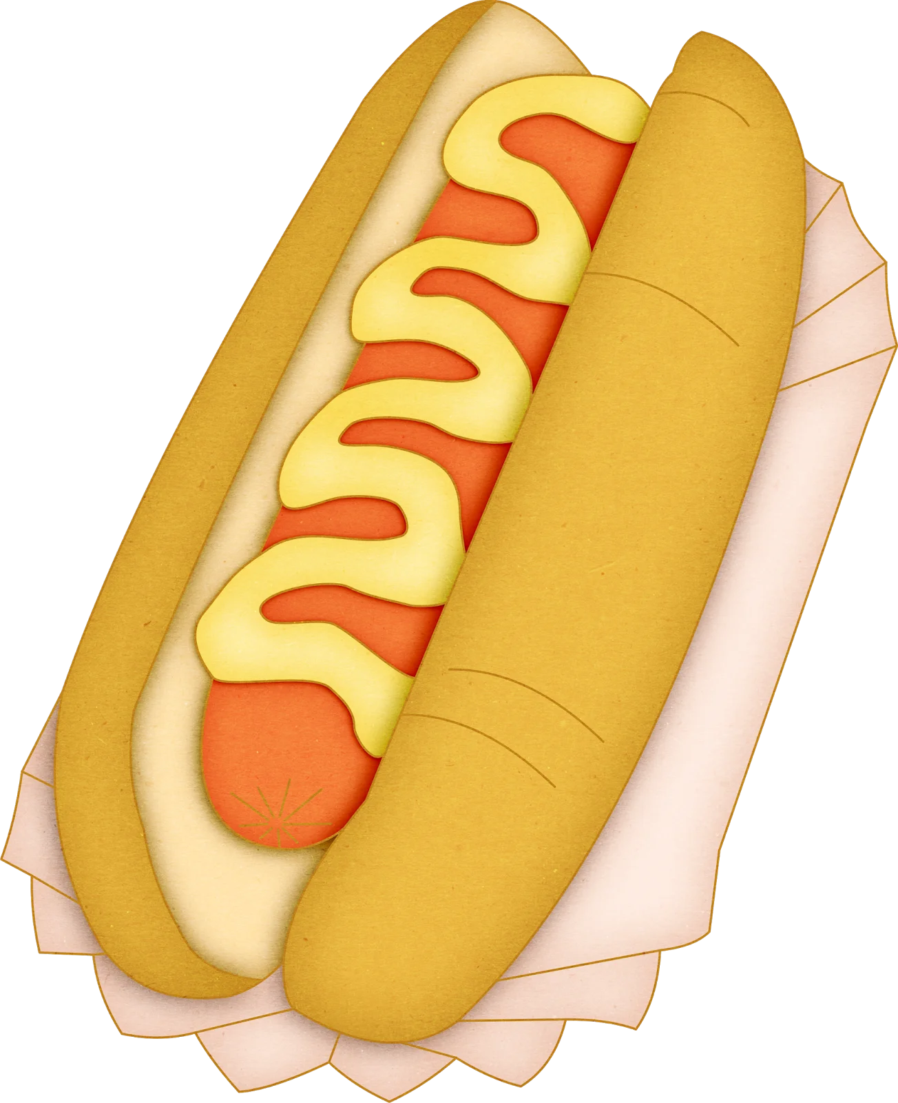 Classic American Mustard-Topped Hot Dog Clipart Illustration with Soft Bun