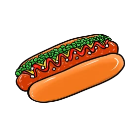 Classic American Street Food Hot Dog Clipart with Colorful Toppings and Bun