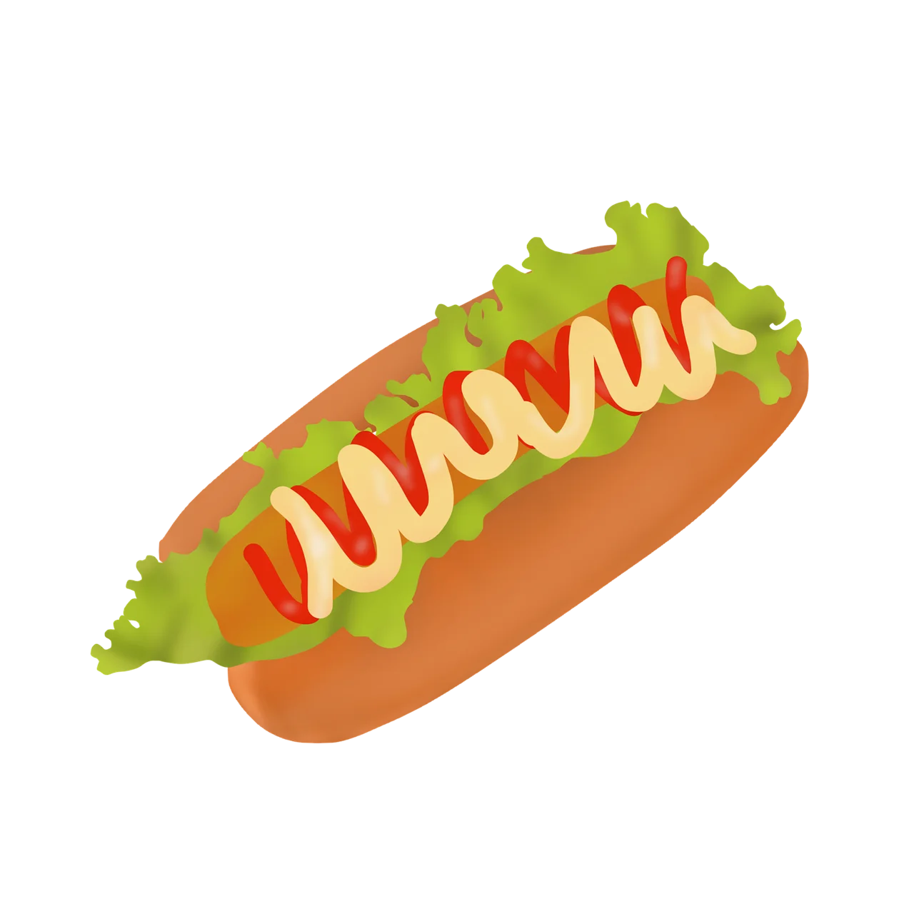 Classic American Street Food Hot Dog Clipart with Mustard and Lettuce Illustration