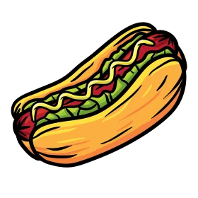 Classic American Street Food Hotdog Clipart Design with Bold Graphic Style