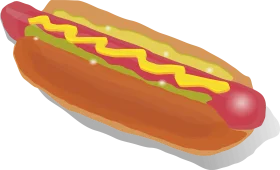 Classic American-Style Hot Dog Clipart with Mustard and Vibrant Condiments