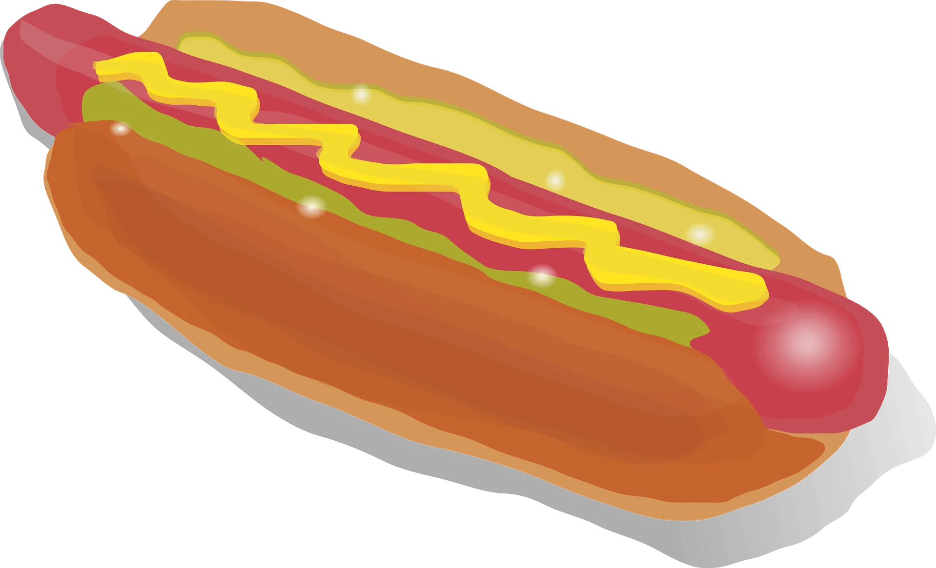 Classic American-Style Hot Dog Clipart with Mustard and Vibrant Condiments
