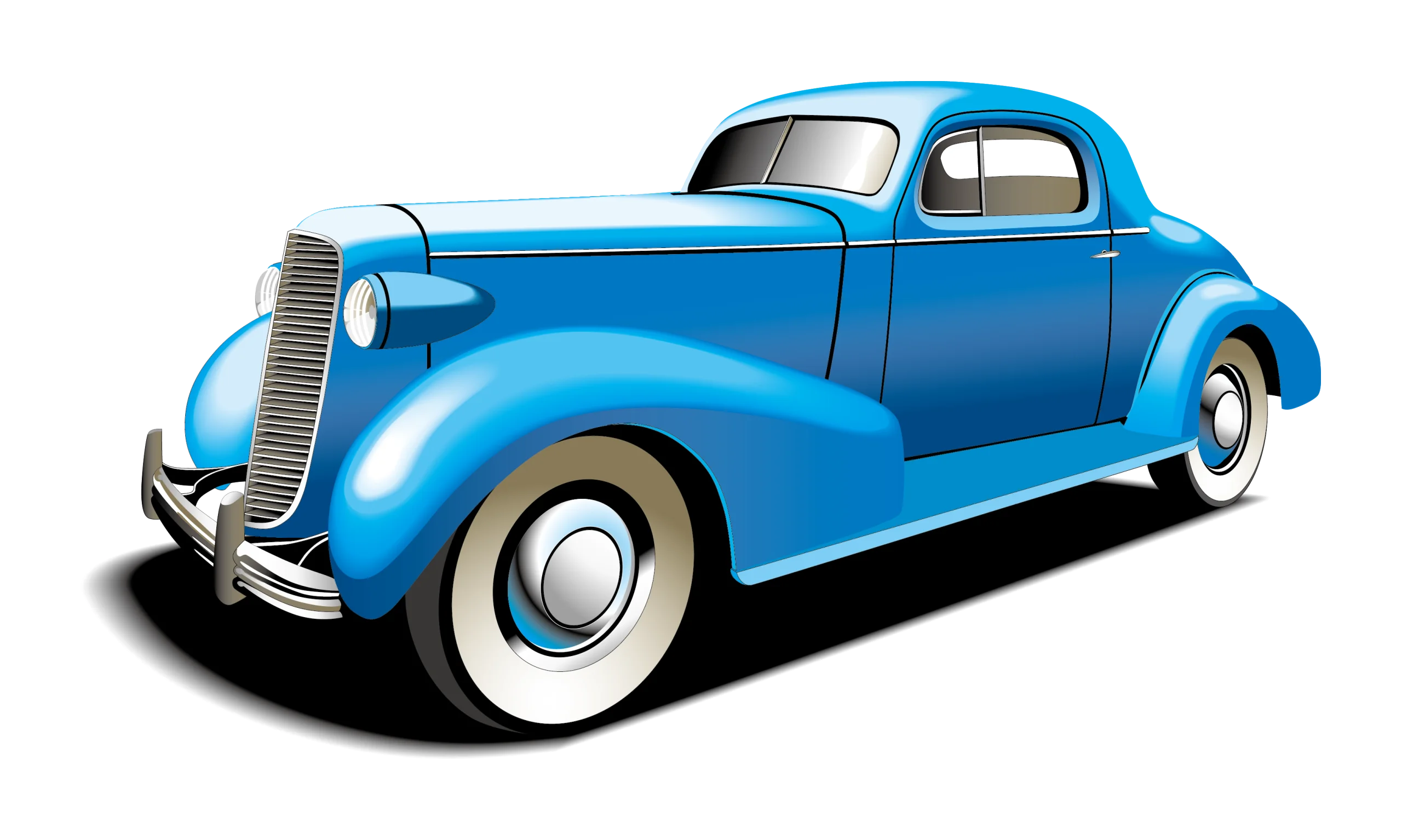 Classic Blue 1930s Vintage Automobile Clipart Illustration with Smooth Curves
