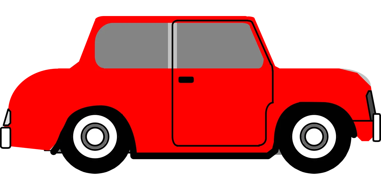 Classic Red Vintage Car Side View Cartoon Style Clipart Illustration