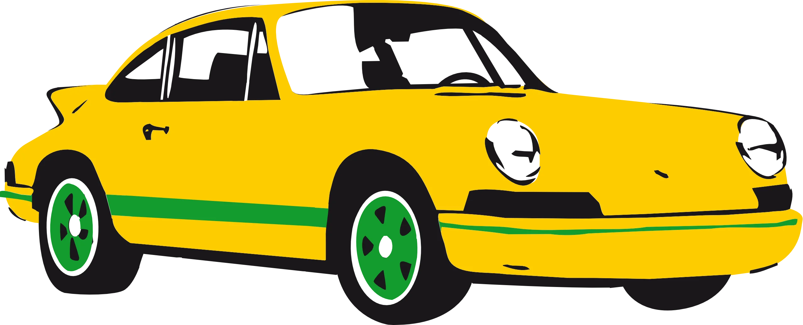 Classic Sports Car Clipart: Bold Yellow and Green Vintage Racing Automobile