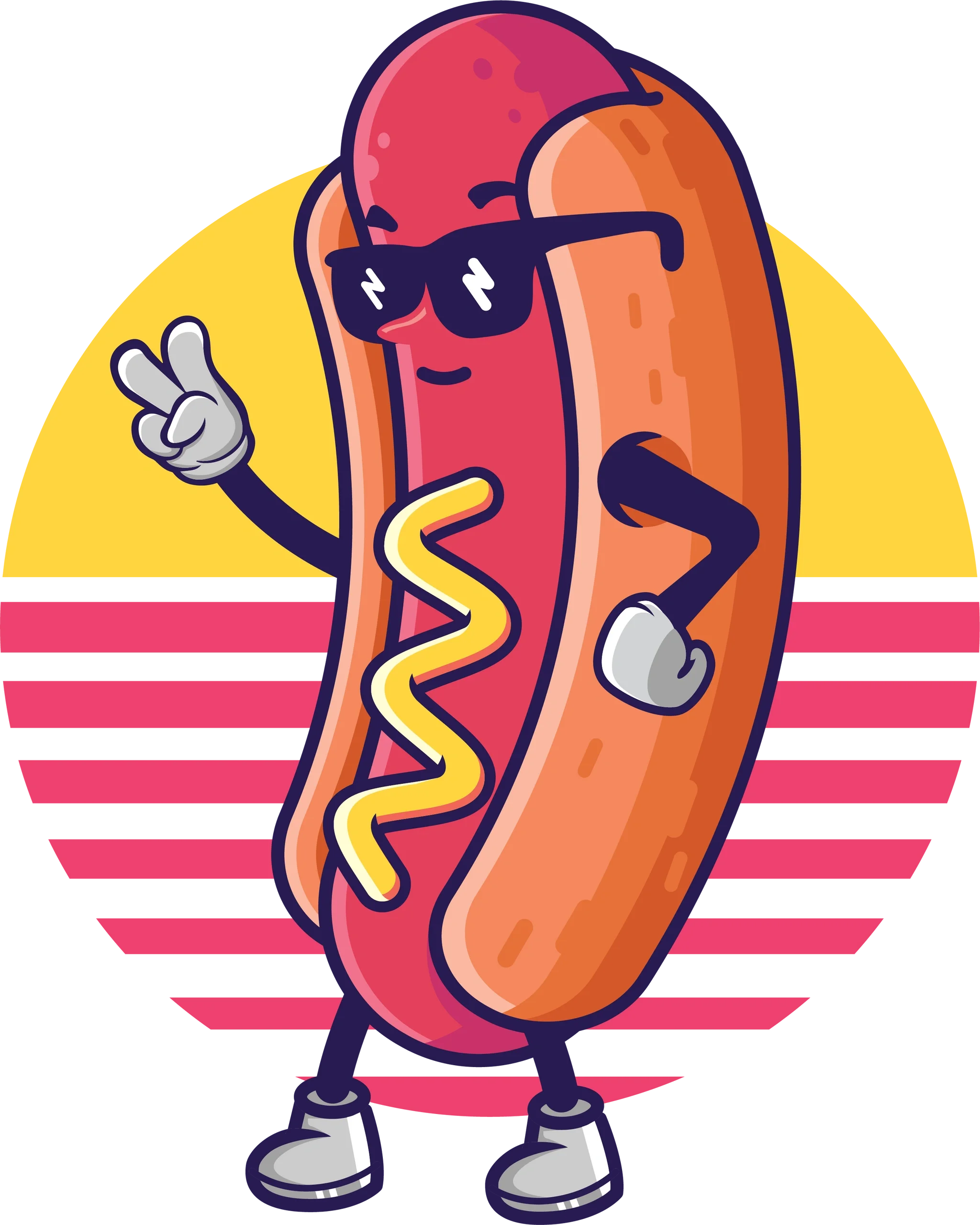 Cool Cartoon Hot Dog Clipart with Sunglasses Striking a Stylish Pose