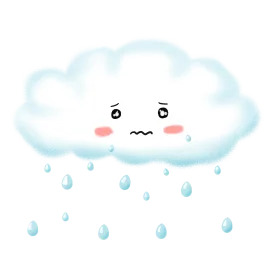 Cute Kawaii Raincloud Clipart with Adorable Facial Expression and Soft Watercolor Droplets