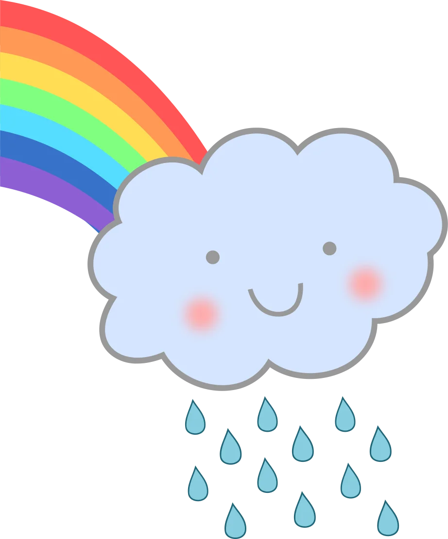 Cute Kawaii Rainy Day Rainbow Cloud Clipart Illustration for Kids