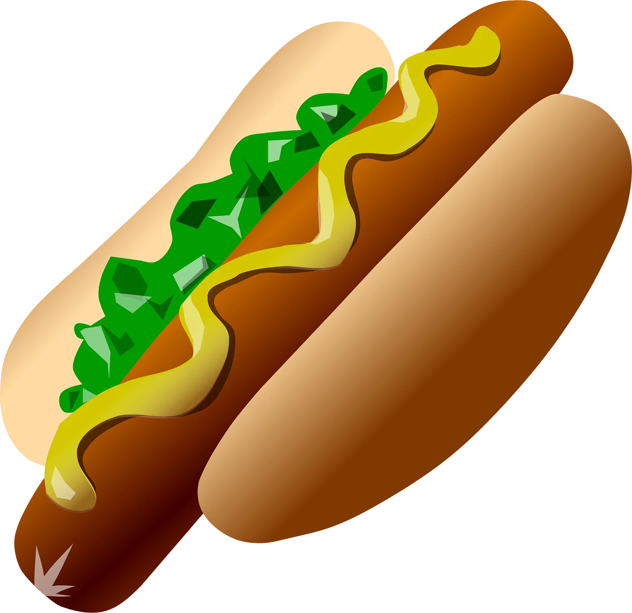 Delicious Classic Hot Dog with Mustard and Relish Cartoon Clipart Illustration