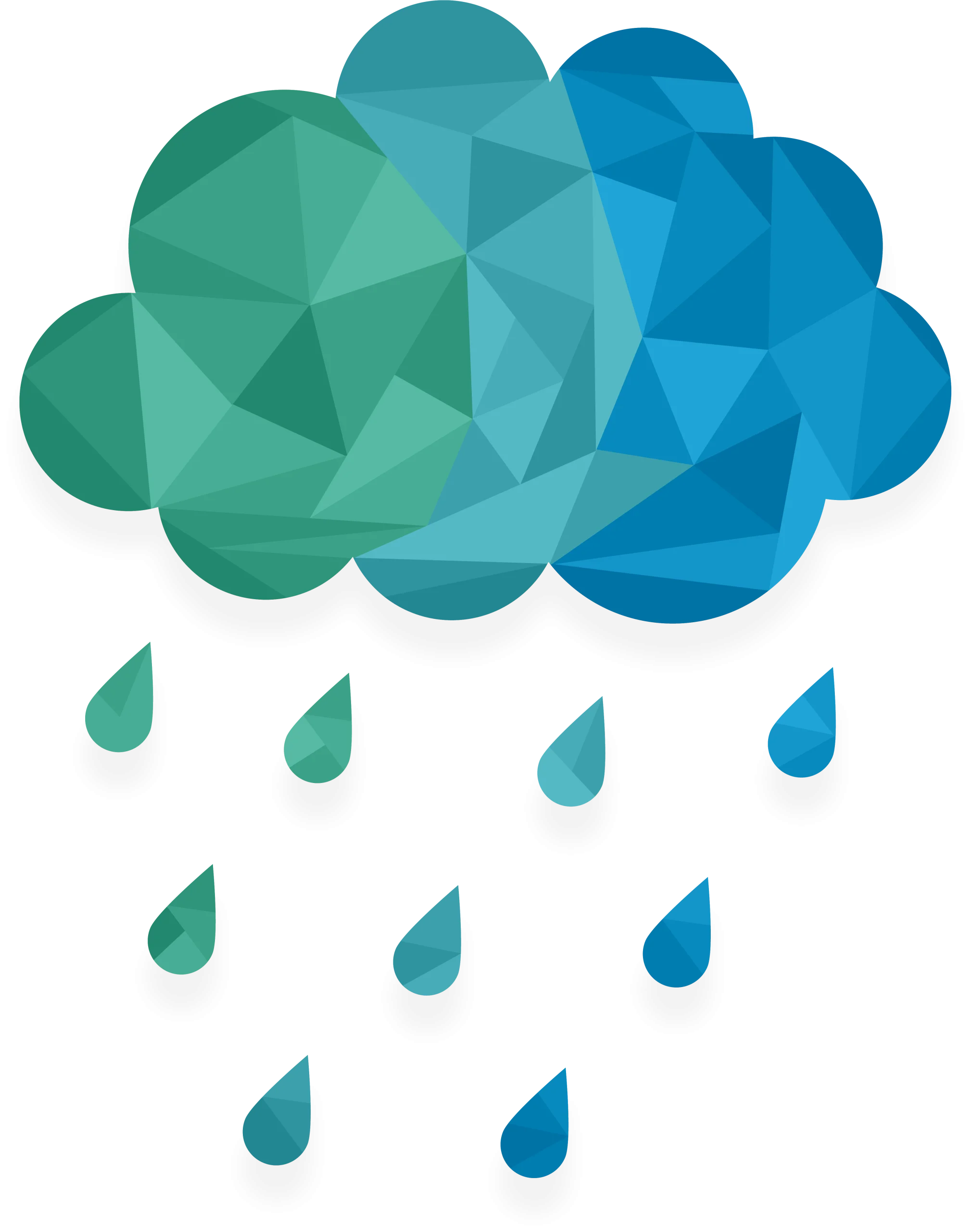 Geometric Cloud Rain Drops Clipart - Stylish Low Poly Weather Illustration
