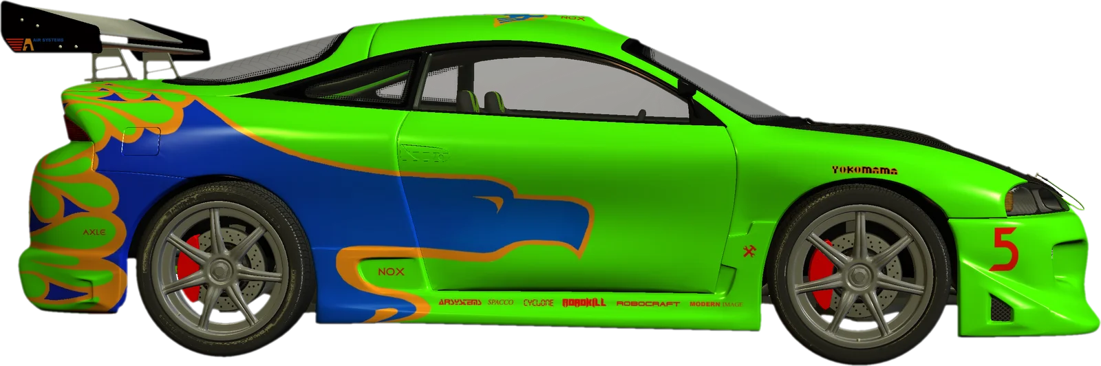 High-Performance Green Sports Car Clipart Design with Racing Modifications