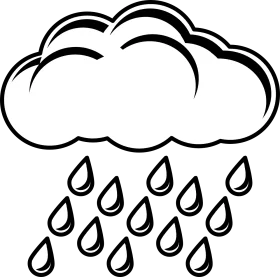 Minimalist Black and White Rainy Cloud Clipart with Falling Droplets