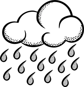 Monochrome Storm Cloud Clipart with Stylized Rainfall Illustration