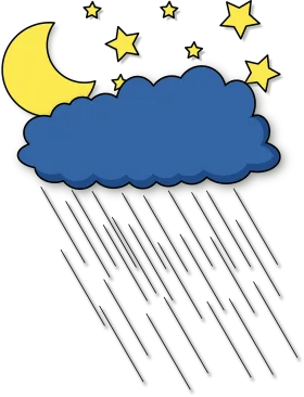 Nocturnal Rainscape Clipart: Moonlit Cloud with Falling Raindrops and Starry Sky
