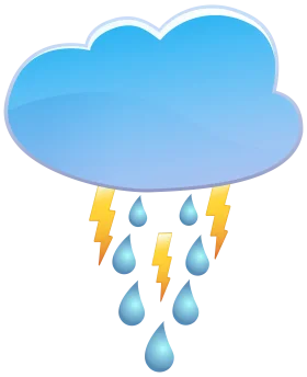 Playful Blue Cloud with Lightning and Raindrops Weather Forecast Clipart Design