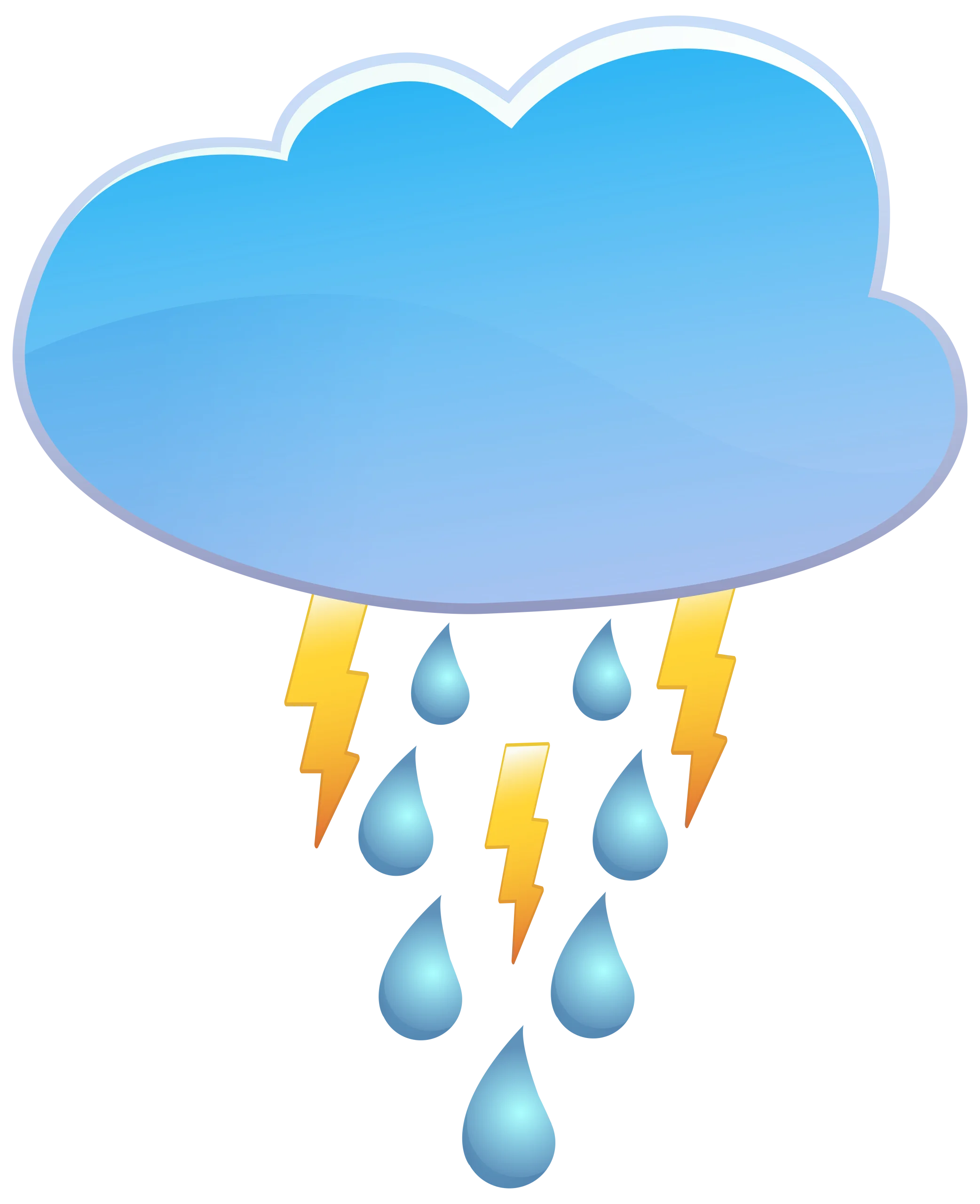 Playful Blue Cloud with Lightning and Raindrops Weather Forecast Clipart Design