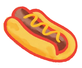 Playful Cartoon Hot Dog Clipart with Mustard and Bright Color Palette