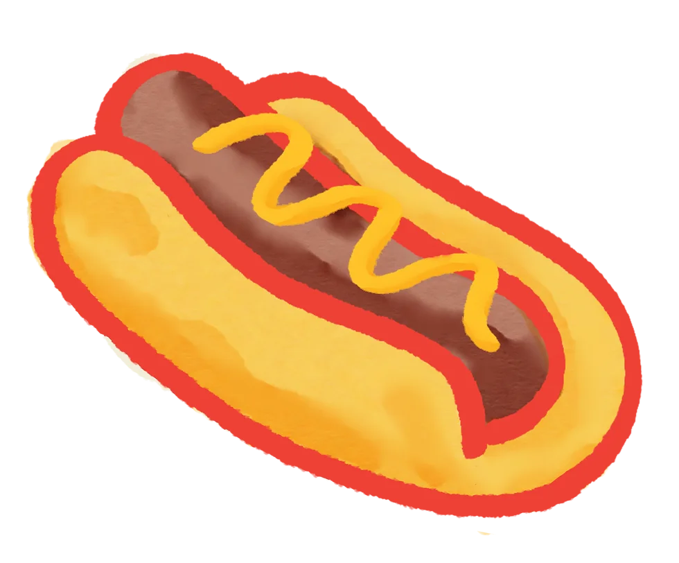 Playful Cartoon Hot Dog Clipart with Mustard and Bright Color Palette
