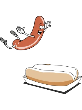 Playful Hot Dog Clipart: Animated Sausage Character Dancing Above Bun