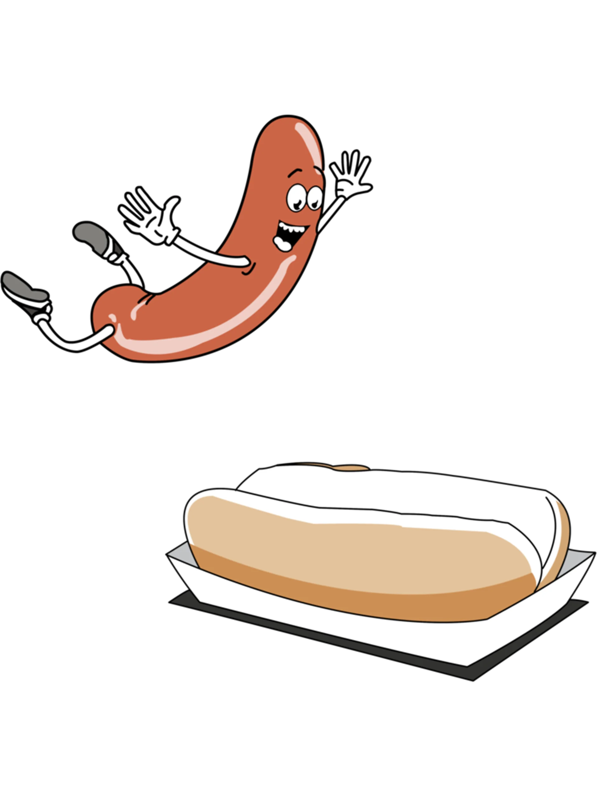 Playful Hot Dog Clipart: Animated Sausage Character Dancing Above Bun